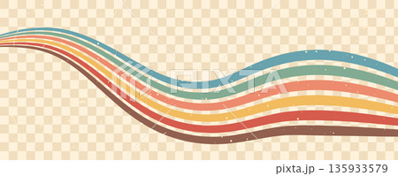 Stripe rainbow groovy. Vintage hippie wallpaper design. Artistic wavy lines and curved forms. Retro vector illustration Stripe rainbow groovy. Vintage hippie wallpaper design. Artistic wavy lines and curved forms. Retro vector illustration 135933579
