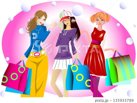 買い物をする女性たち 買い物をする女性たち 135933789