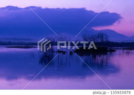 A nature view of sunset or sunrise over lake at Phang Nga Thailand A nature view of sunset or sunrise over lake at Phang Nga Thailand 135933979