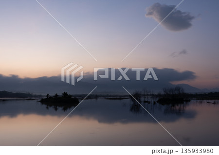 A nature view of sunset or sunrise over lake at Phang Nga Thailand A nature view of sunset or sunrise over lake at Phang Nga Thailand 135933980