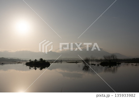 A nature view of sunset or sunrise over lake at Phang Nga Thailand 135933982