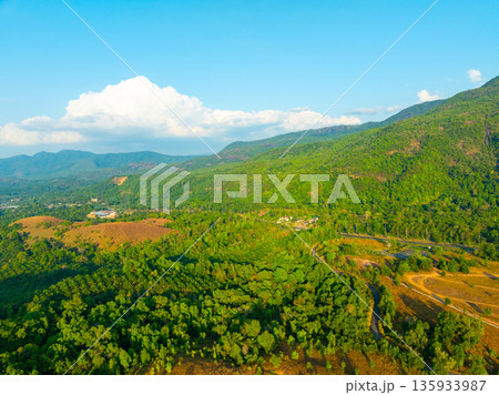 Aerial view mountains trees in ranong Thailand Aerial view mountains trees in ranong Thailand 135933987