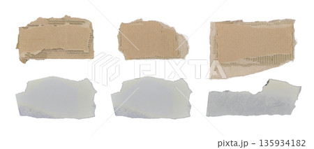 Brown and white kraft paper torn into pieces isolated on white background Brown and white kraft paper torn into pieces isolated on white background 135934182