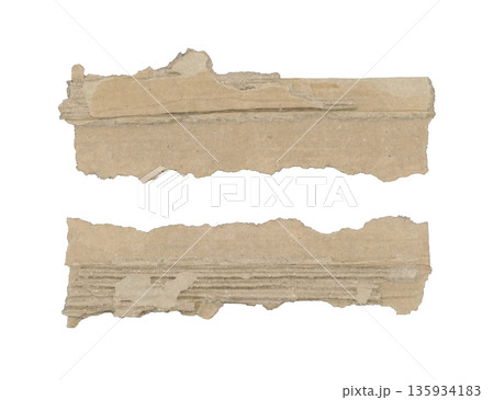 Brown corrugated kraft paper torn into pieces isolated on white background 135934183