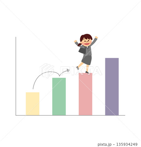 棒グラフを駆け上がるスーツ姿の女性 135934249