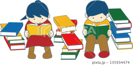 読書を楽しんでいる子どもたちのイラスト 135934474