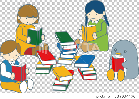 Illustration of children enjoying reading Illustration of children enjoying reading 135934476