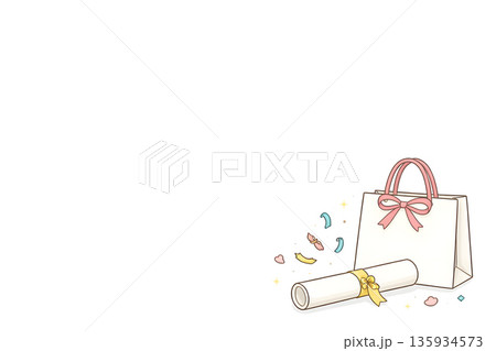 卒業・入学のお祝い　証書筒とギフト袋の横長白背景 135934573