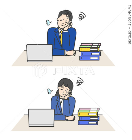 残業する疲れたビジネスパーソンのイラストベクター素材 残業する疲れたビジネスパーソンのイラストベクター素材 135934641