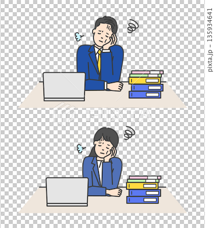 残業する疲れたビジネスパーソンのイラストベクター素材 残業する疲れたビジネスパーソンのイラストベクター素材 135934641