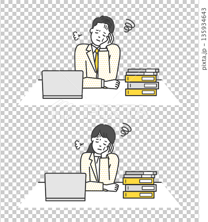 Vector illustration of a tired business person working overtime 135934643