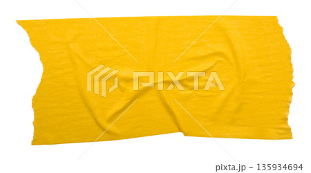 yellow crumpled torn tape isolated on transparent background. 135934694