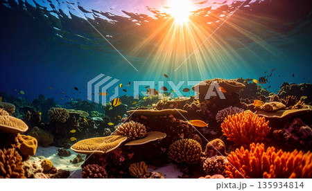Coral Reef Underwater Ecosystem. Nature Concept. Generated Image Coral Reef Underwater Ecosystem. Nature Concept. Generated Image 135934814