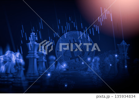 Modern way of exchange. Bitcoin is convenient payment in global economy market. Virtual digital currency and financial investment trade concept. Abstract cryptocurrency with gold bitcoin background. Modern way of exchange. Bitcoin is convenient payment in global economy market. Virtual digital currency and financial investment trade concept. Abstract cryptocurrency with gold bitcoin background. 135934834