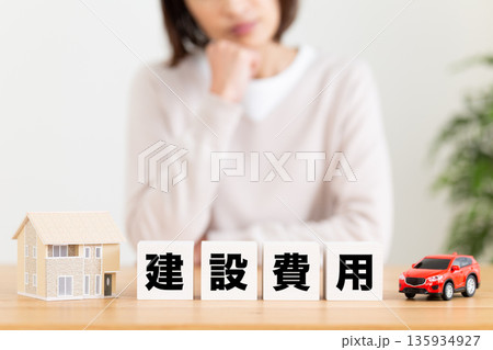 建設費用のブロックと悩むミドル女性 135934927