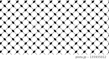 Traditional keffiyeh or shemagh pattern. Palestinian head scarf print. Geometric fabric texture. Classical arabic cloth background. Vector graphic illustration Traditional keffiyeh or shemagh pattern. Palestinian head scarf print. Geometric fabric texture. Classical arabic cloth background. Vector graphic illustration 135935012