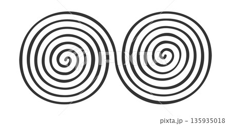 Double doodle swirl shape isolated on white background. Hypnotic optic illusion design element. Brain work concept. Whirlpool, dizzy or tornado symbol. Vector graphic illustration Double doodle swirl shape isolated on white background. Hypnotic optic illusion design element. Brain work concept. Whirlpool, dizzy or tornado symbol. Vector graphic illustration 135935018