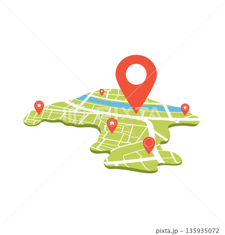 Locator position point. GPS tracking system to navigate around the city landmarks. Detailed city street map with directions to different locations. Vector illustration Locator position point. GPS tracking system to navigate around the city landmarks. Detailed city street map with directions to different locations. Vector illustration 135935072