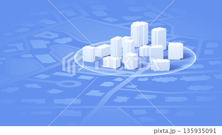 Urban expansion concept with 3D skyscrapers on city map. Isometric planning and development on vector illustration small town Urban expansion concept with 3D skyscrapers on city map. Isometric planning and development on vector illustration small town 135935091