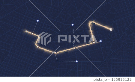 Transportation and roads on abstract map. GPS tracking system to navigate to different locations. Navigation route to marker as goal of trip. City route navigation. Vector illustration Transportation and roads on abstract map. GPS tracking system to navigate to different locations. Navigation route to marker as goal of trip. City route navigation. Vector illustration 135935123