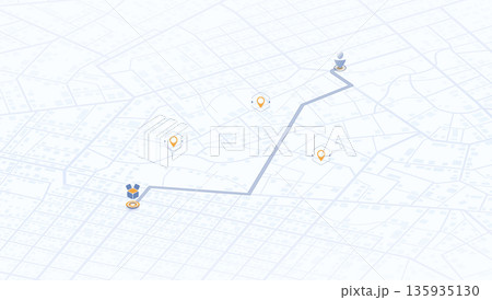 Mail services, navigation plan to package position. Isometric city scape navigation in city. Location with GPS map. Vector illustration Mail services, navigation plan to package position. Isometric city scape navigation in city. Location with GPS map. Vector illustration 135935130