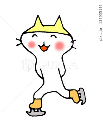 スケートをするかわいい猫のイラスト 135935153