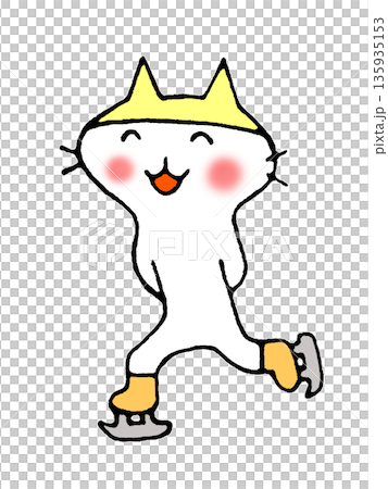 スケートをするかわいい猫のイラスト 135935153