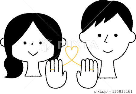 赤い糸で結ばれた若いカップル単色 135935161