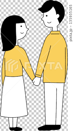 手を繋ぐ若い男女後ろ姿単色 135935165