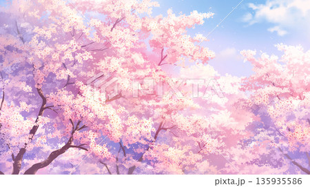 桜舞う春の情景と静かな時間 春風 桜並木 旅立ちの季節 手描き背景素材