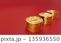 赤い背景と階段状のユーロ・ドル・円金貨 積極的な投資・金運・資産成長のイメージ 135936550