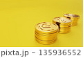 黄色の背景とユーロ・ドル・円の金貨 繁栄・金運・ポジティブな資産形成のイメージ 135936552