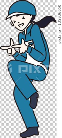 工業系指さししている女性のイラスト 青色の制服 工業系指さししている女性のイラスト 青色の制服 135936650