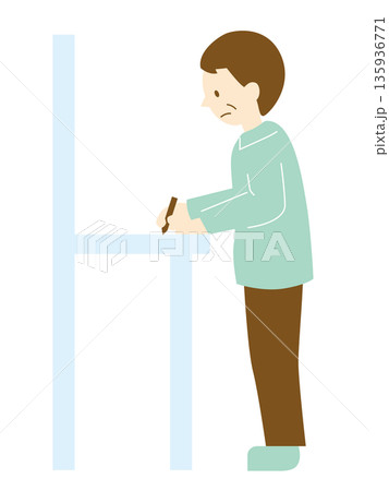 真剣に記入する男性のイラスト、カラー 真剣に記入する男性のイラスト、カラー 135936771