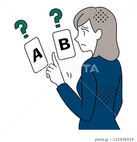 AとBの選択肢で迷っているビジネスウーマンのイラスト AとBの選択肢で迷っているビジネスウーマンのイラスト 135936914