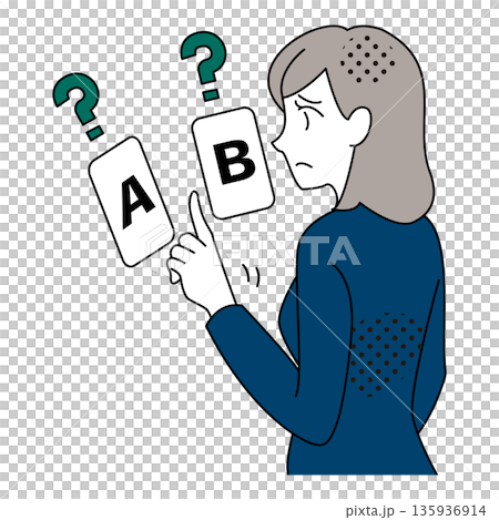 AとBの選択肢で迷っているビジネスウーマンのイラスト AとBの選択肢で迷っているビジネスウーマンのイラスト 135936914