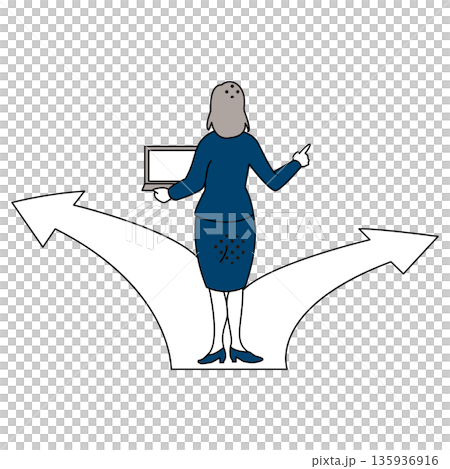 圖：一位女商人正在岔路口選擇方向 135936916