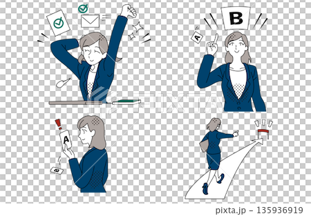 Illustration set of a businesswoman making decisions and moving forward 135936919