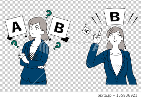 選択肢を比較して正しい判断をするビジネスウーマンのイラスト 選択肢を比較して正しい判断をするビジネスウーマンのイラスト 135936923