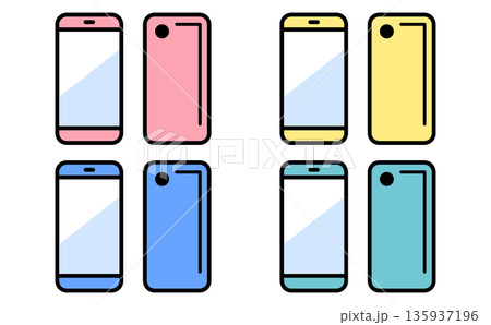 スマートフォン端末の表裏デザインをまとめたUI説明用ベクターアイコンセット 135937196