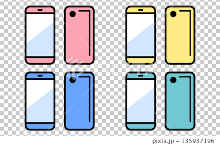 スマートフォン端末の表裏デザインをまとめたUI説明用ベクターアイコンセット 135937196