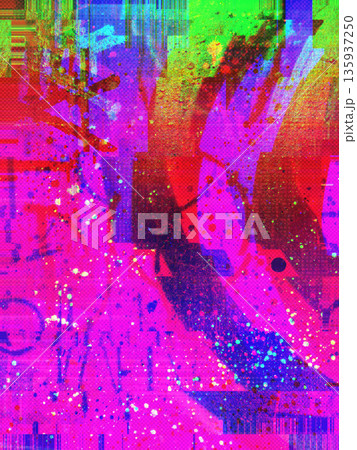 Urban Graffiti Abstract Wall Art in Neon Pink, Blue, Green with Glitch Effect for 90s, Y2K Street Style 135937250