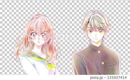 セーラー服の女子学生と学ランの男子学生 やる気 セーラー服の女子学生と学ランの男子学生 やる気 135937414