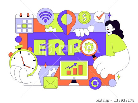 ERP Enterprise Resource Planning System Vector Illustration Featuring Business Integration, Productivity Improvement, And Company Growth Background ERP Enterprise Resource Planning System Vector Illustration Featuring Business Integration, Productivity Improvement, And Company Growth Background 135938179