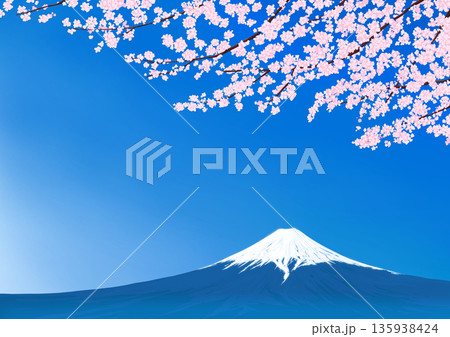 桜と富士山と青空の背景イラスト 桜と富士山と青空の背景イラスト 135938424
