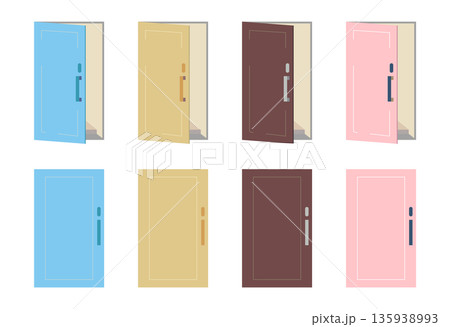 4色ドアの開閉イラストセット 135938993