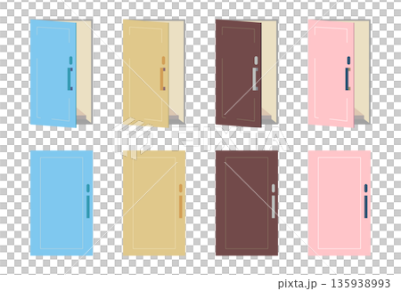 4色ドアの開閉イラストセット 135938993