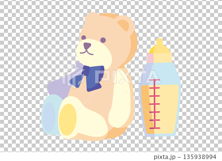 Baby bottle and teddy bear Baby bottle and teddy bear 135938994
