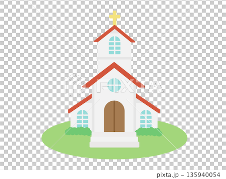 白と赤色の教会　イラスト 135940054