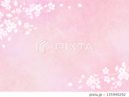 満開の桜と和紙の春イメージ背景 ソメイヨシノ 135940292